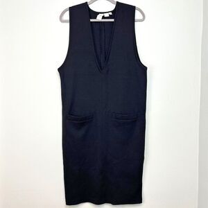 Vtg Y2K Wool Sweater Vest Dress L Black Jumper 90s Academia Classic Goth Grunge